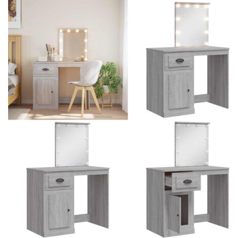 Coiffeuse avec lumières LED sonoma gris 90x42x132,5 cm - Coiffeuse - Meuble De Salle De Bain - Table De Maquillage - Miroir Lumineux - Éclairage LED - Home & Living