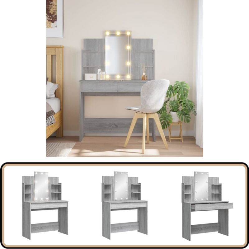 Vidaxl - Coiffeuse avec lumières led sonoma gris 96x40x142 cm - Coiffeuse - Meuble De Salle De Bain - Table De Maquillage - Éclairage Led - Miroir
