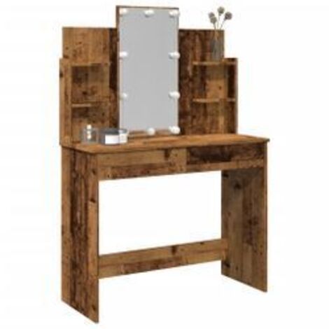 Coiffeuse avec lumières LED vieux bois 96x40x142
