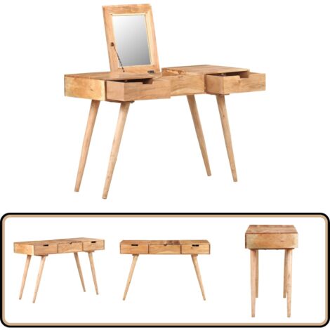 Coiffeuse avec miroir 112x45x76 cm Bois d'acacia massif - Coiffeuse - Meuble De Salle De Bain - Commode - Dressing - Vanity