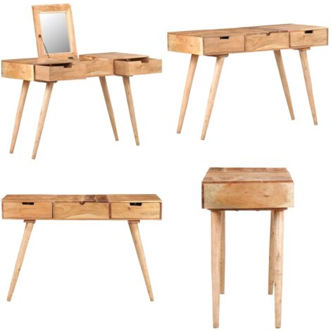 Coiffeuse avec miroir 112x45x76 cm Bois d'acacia massif - Coiffeuse - Meuble De Salle De Bain - Commode - Dressing - Vanity - Home & Living