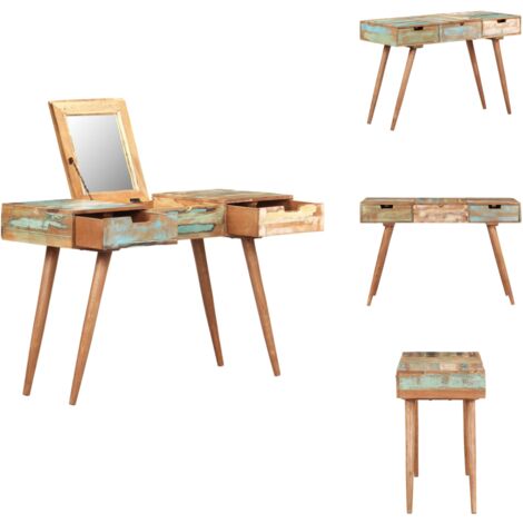 Coiffeuse avec miroir 112x45x76 cm Bois massif de récupération - Coiffeuse - Commode - Meuble Salle De Bain - Miroir - Rangement