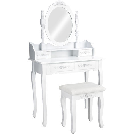 Coiffeuse avec miroir 4 tiroirs - coiffeuse, table de maquillage, meuble coiffeuse - blanc