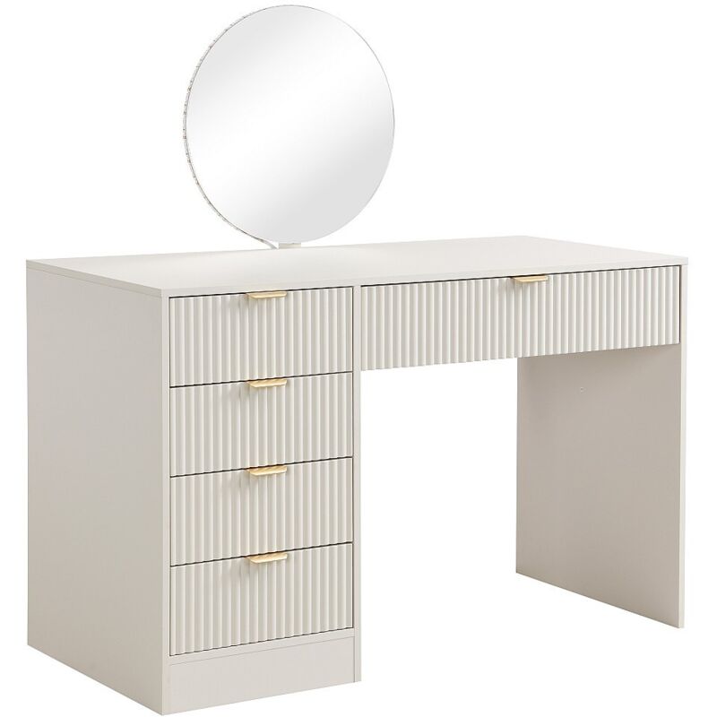 Coiffeuse avec miroir à LEDs - 5 tiroirs - Beige et doré - OLENYRA
