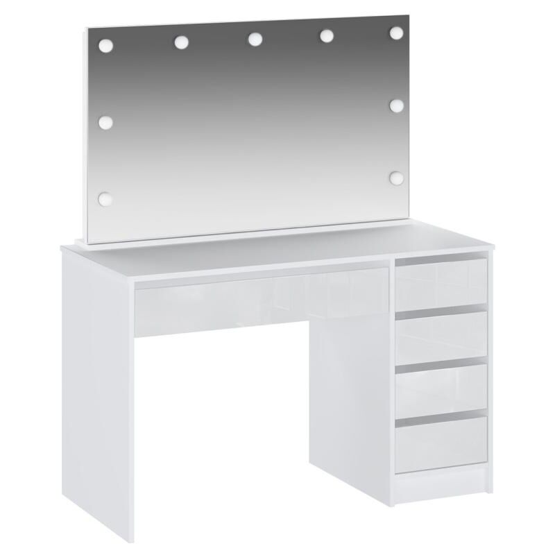 Vente-unique - Coiffeuse avec miroir à LEDs - 5 tiroirs - Blanc brillant - jenemi