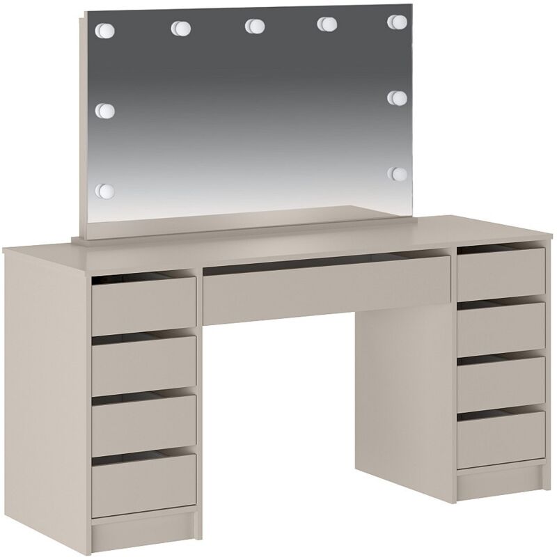 Coiffeuse double avec miroir à LEDs - 9 tiroirs – Beige - JENEMI