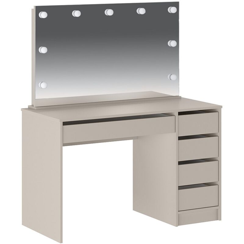 Coiffeuse avec miroir à LEDs - 5 tiroirs – Beige - JENEMI