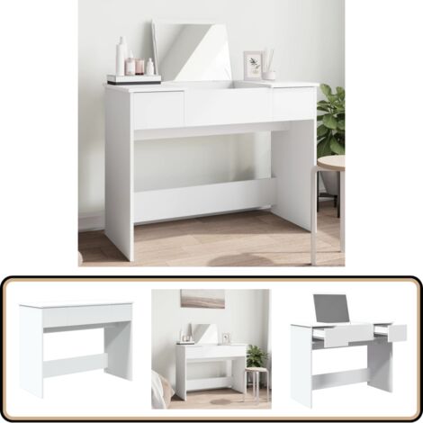Coiffeuse avec miroir blanc 100x45x76 cm - Coiffeuse - Meuble De Salle De Bain - Table De Maquillage - Vanity - Dressing