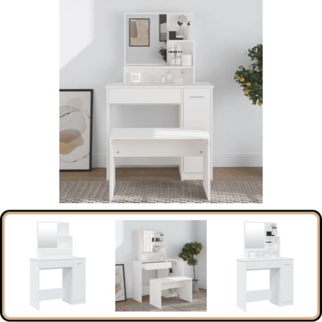 Coiffeuse avec miroir blanc 86,5x35x136 cm - Coiffeuse - Meuble De Salle De Bain - Vanity - Table De Maquillage - Table À Bijoux