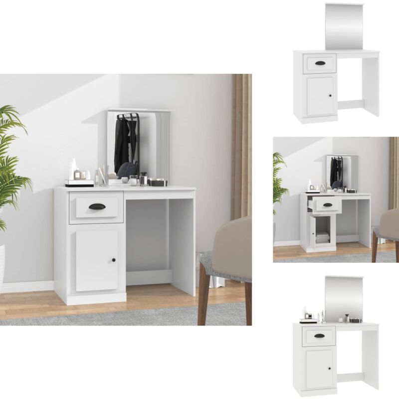 Vidaxl - Coiffeuse avec miroir blanc 90x50x132,5 cm bois d'ingénierie - Coiffeuse Blanche - Meuble Salle De Bain - Commode Maquillage - Table