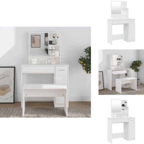Coiffeuse avec miroir blanc brillant 86,5x35x136 cm - Coiffeuse - Meuble De Salle De Bain - Table De Maquillage - Miroir - Commode