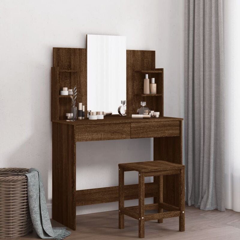 Vidaxl - Coiffeuse avec miroir chêne marron 96x39x142 cm