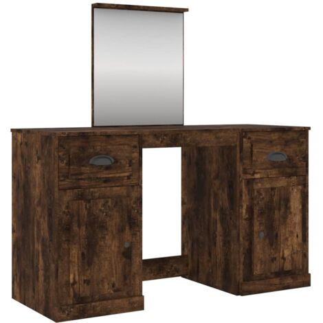 Coiffeuse avec miroir chêne fumé 130x50x132,5 cm vidaXL