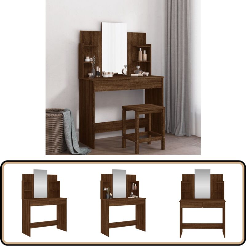 Coiffeuse avec miroir chêne marron 96x39x142 cm - Coiffeuse - Meuble De Salle De Bain - Vanity - Table De Maquillage - Miroir