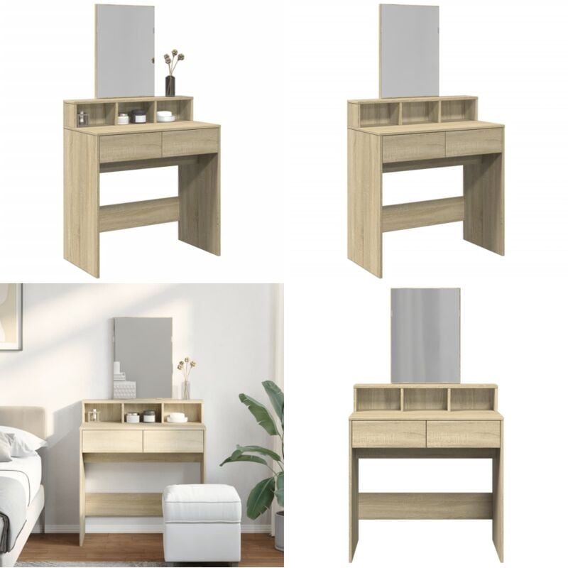 Vidaxl - Coiffeuse avec miroir chêne sonoma 80x41x144,5 cm - Coiffeuse - Meuble De Salle De Bain - Table De Maquillage - Bureau De Maquillage
