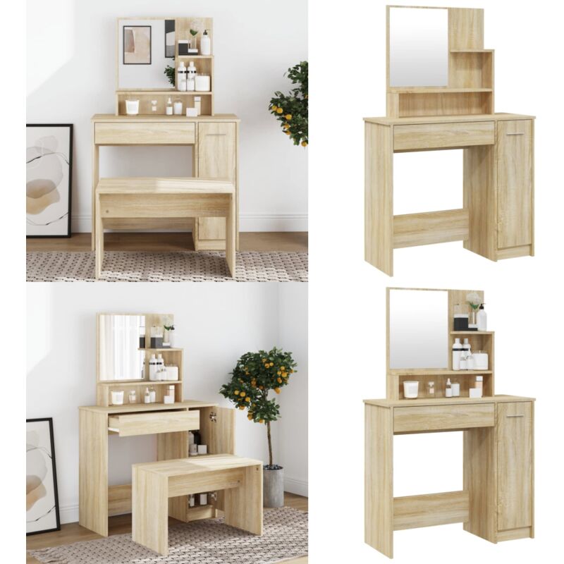 Vidaxl - Coiffeuse avec miroir chêne sonoma 86,5x35x136 cm - Coiffeuse - Meuble De Chambre - Table De Maquillage - Vanity - Commode - Home & Living