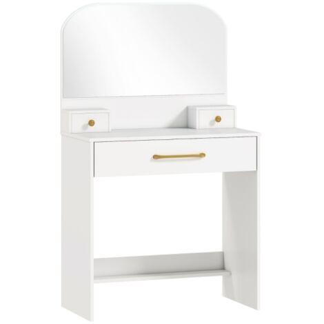 Coiffeuse avec miroir, coiffeuse compacte à 3 tiroirs, blanche