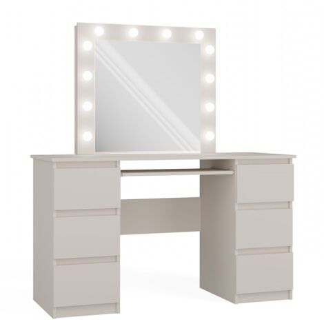 Coiffeuse avec miroir, Éclairage LED : 6 tiroirs, Cachemire, 76 × 130 × 51cm
