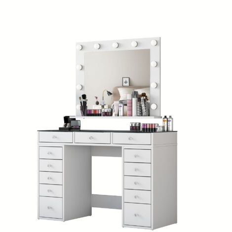 Coiffeuse avec miroir en bois "Baria" - 120 x 44 x 80 cm - Blanc