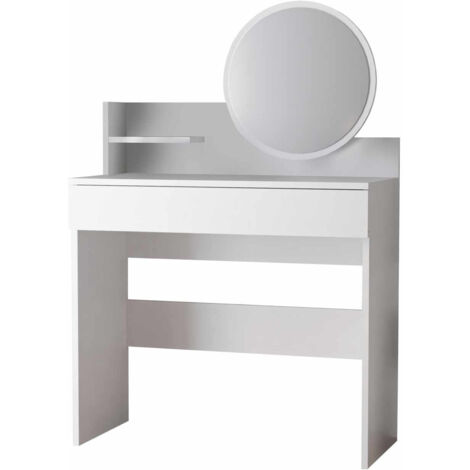 Coiffeuse avec miroir en bois "Harmony Mini Round" - 90 x 40 x 133 cm - Blanc