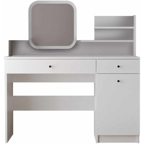 Coiffeuse avec miroir en bois "Harmony Square" - 124 x 40 x 135 cm - Blanc