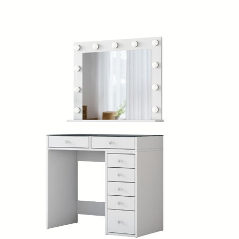 Coiffeuse avec miroir en bois "Kona" - 90 x 44 x 80 cm - Blanc