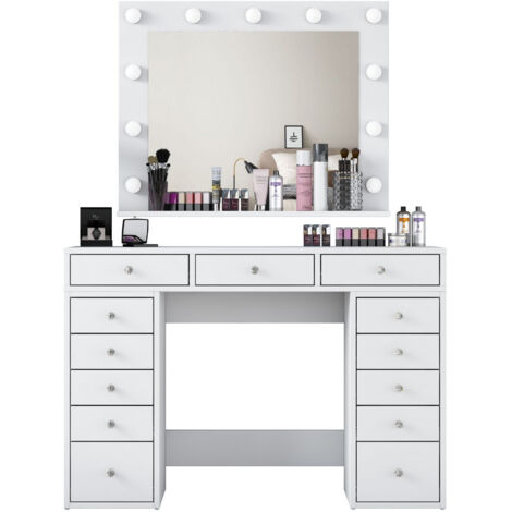 Coiffeuse avec miroir en bois "Sirma" - 120 x 44 x 82 cm - Blanc