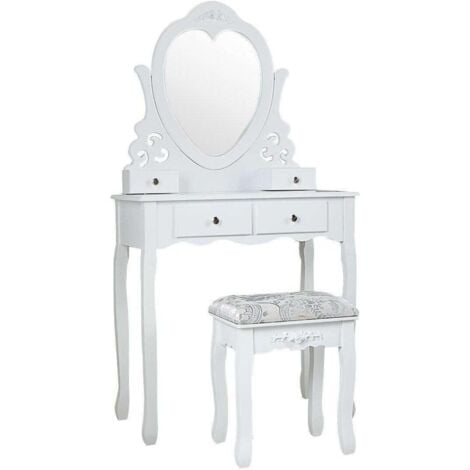 VIKING CHOICE Coiffeuse avec miroir en forme de cœur et tabouret - 74x40x143cm - blanc