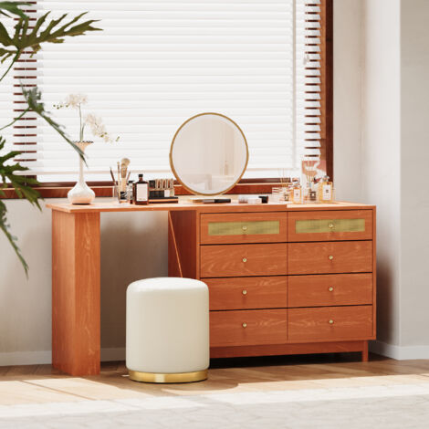 Coiffeuse, avec miroir et éclairage, éclairage LED 3 couleurs, 8 tiroirs, L105/H74/T40 CM(sans tabouret)