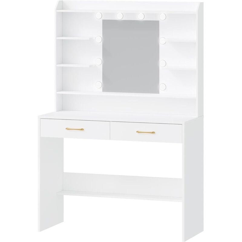 Coiffeuse avec Miroir et éclairage LED, Luminosité Réglable,Blanc