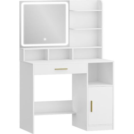 Coiffeuse avec Miroir et éClairage LED,4 Compartiments Ouverts