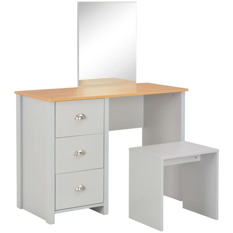 Coiffeuse avec miroir et tabouret Gris 104x45x131 cm Vidaxl