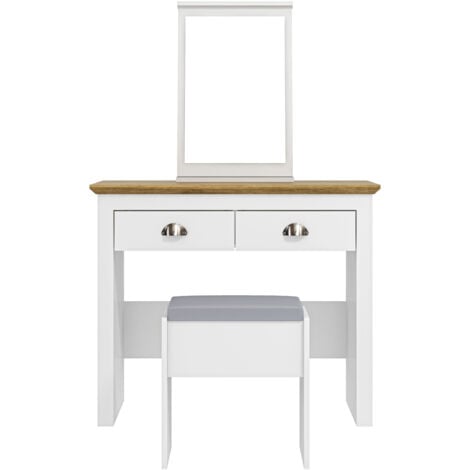 Coiffeuse avec miroir et tabouret rembourré GALANO Sufy – Grande table de maquillage pour chambre à coucher avec tiroir de rangement – Couleur blanc