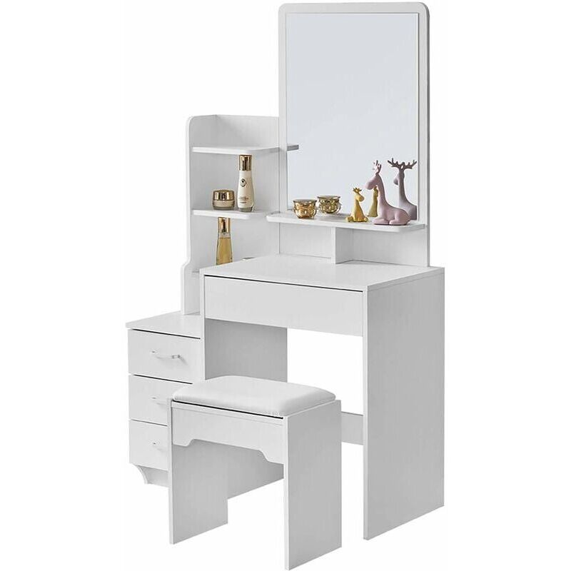 Vuszr - Coiffeuse avec Miroir et Tabouret, Table de Maquillage, avec 4 tiroirs et 5 Rangement ,Coiffeuse Maquillage , Style Moderne, maquilleuse
