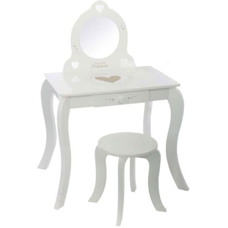 Coiffeuse avec miroir et tabouret, table de maquillage avec miroir, 1 tiroir, coin beauté, style classique