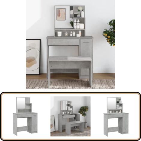Coiffeuse avec miroir Gris béton 86,5x35x136 cm - Table De Maquillage - Coiffeuse - Meuble Salle De Bain - Commode - Miroir