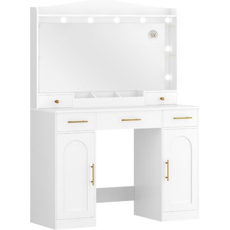 Coiffeuse avec Miroir HD, Lumières LED, 5 Tiroirs et 2 Rangement