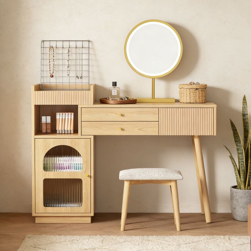 Coiffeuse avec Miroir LED 3 Couleurs 120×40×90 cm - Ensemble de Table de Maquillage pour Chambre & Studio (sans Hocker) - Panneau de Particules