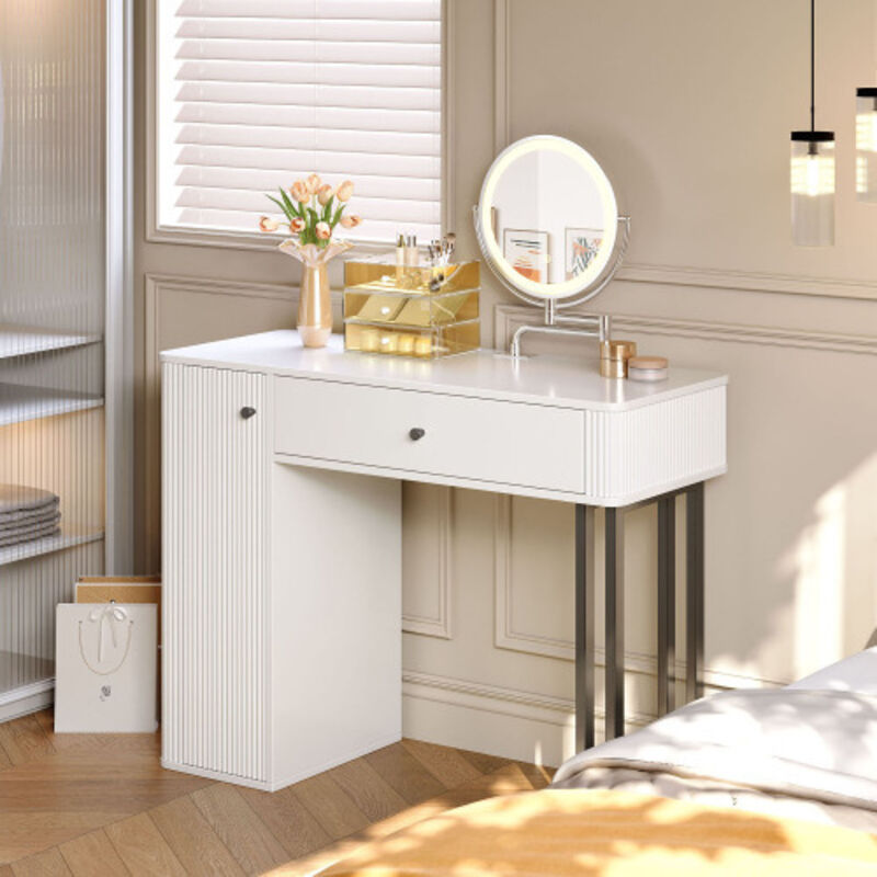 Coiffeuse avec miroir led réglable, 1 tiroir, 1 porte, blanc 100x116x40 cm
