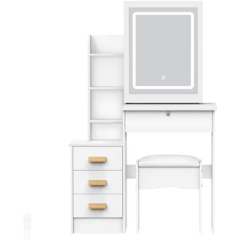 FLASIDU Coiffeuse avec miroir coulissant et lumières, Table de maquillage avec tiroirs et étagères, Blanc,8040135cm