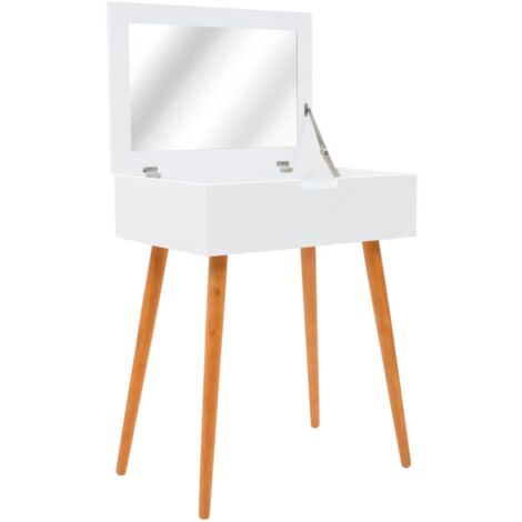 Vidaxl – Coiffeuse avec miroir MDF 60 x 40 x 75 cm – Compartiments à bijoux – Finition blanche épurée – Pieds en bois pour stabilité
