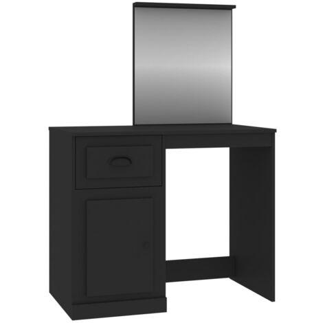 Coiffeuse avec miroir noir 90x50x132,5 bois d'ingénierie