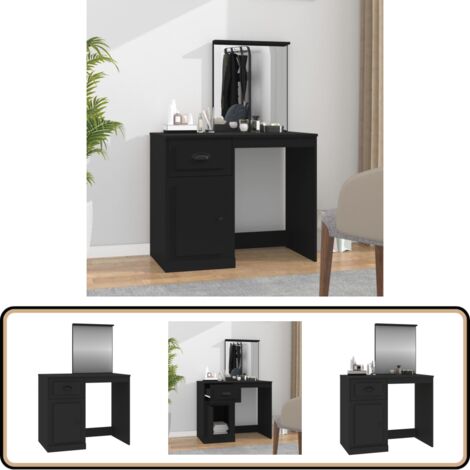 Coiffeuse avec miroir noir 90x50x132,5 cm bois d'ingénierie - Coiffeuse - Meuble De Salle De Bain - Table De Maquillage - Vanity - Miroir