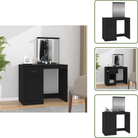 Coiffeuse avec miroir noir 90x50x132,5 cm bois d'ingénierie - Coiffeuse - Meuble De Salle De Bain - Table De Maquillage - Vanity - Miroir