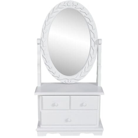 Coiffeuse avec miroir pivotant ovale MDF   - Blanc