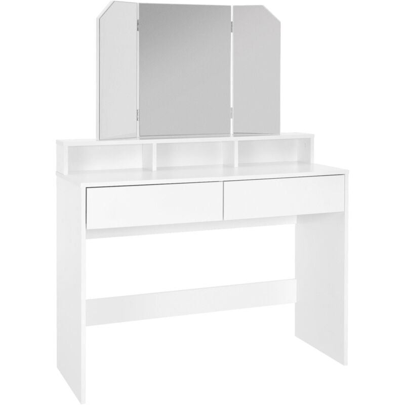 Ml-design - Coiffeuse avec Miroir Rabattable 3 Pcs, Blanc 100x40x140 cm, 2 Tiroirs et 3 Compartiments de Rangement Ouverts, mdf, Table de Maquillage