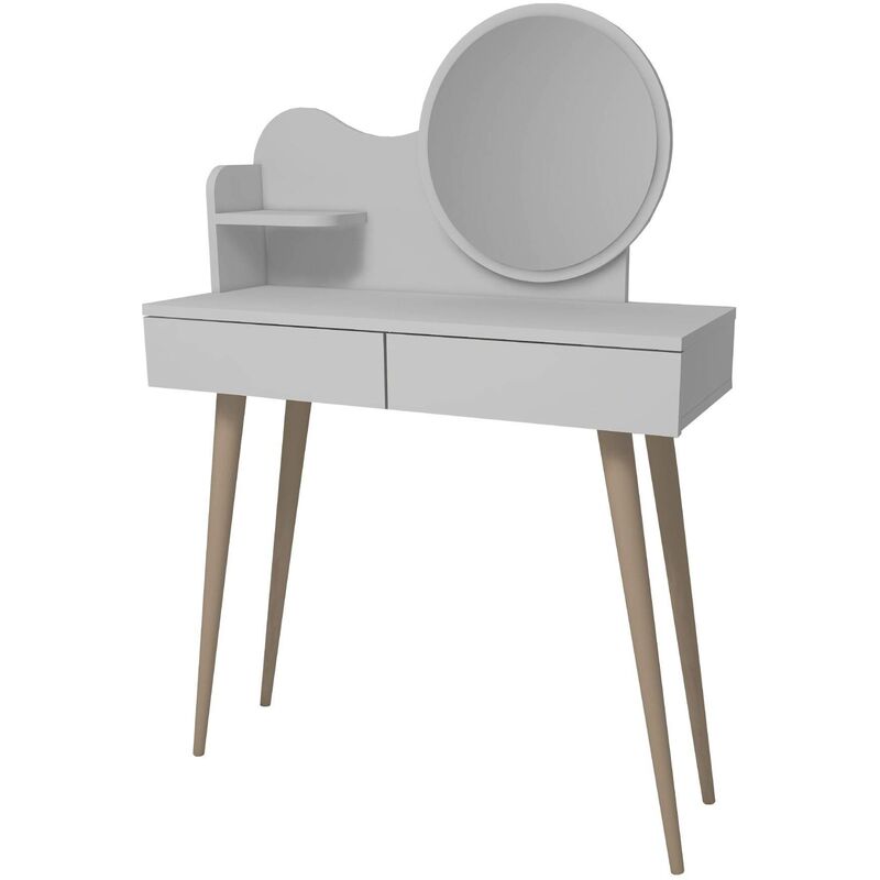 cotecosy - coiffeuse avec miroir rond et 2 tiroirs awdel blanc - blanc