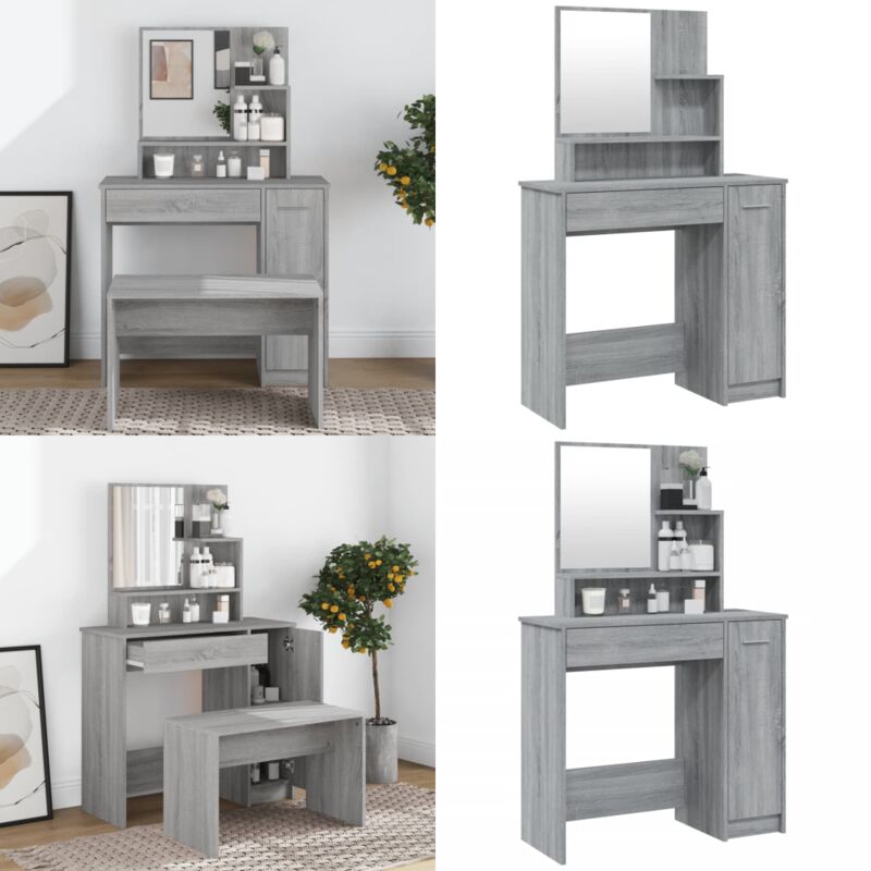 Vidaxl - Coiffeuse avec miroir Sonoma gris 86,5x35x136 cm - Coiffeuse - Meuble De Chambre - Table De Maquillage - Vanity - Armoire De Salle De Bain