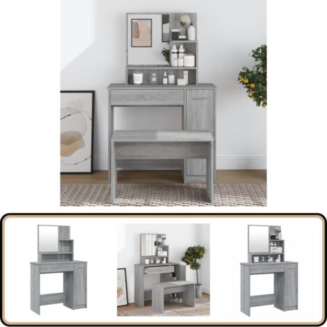 Coiffeuse avec miroir Sonoma gris 86,5x35x136 cm - Coiffeuse - Meuble De Chambre - Table De Maquillage - Vanity - Armoire De Salle De Bain