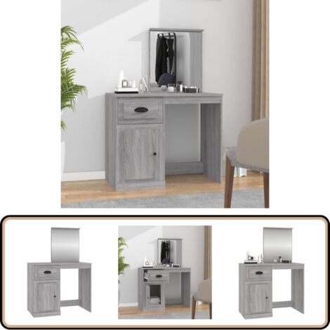 Coiffeuse avec miroir sonoma gris 90x50x132,5cm bois ingénierie - Coiffeuse - Meuble De Salle De Bain - Table De Maquillage - Vanity - Armoire Cosmétique